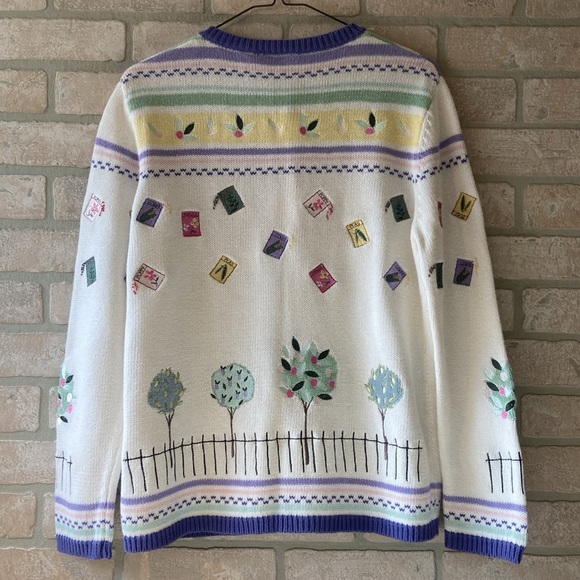 Vintage 90s Nordstrom Spring Garden Seed Embroidered Cardigan Sweater - Picture 5 of 9